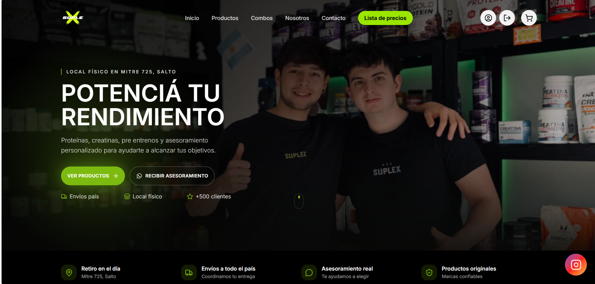 Captura del e-commerce Suplex